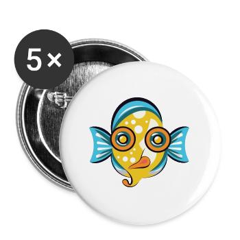 Flunder, Fisch, Buntes, Aquarell, Tier, Cartoon - Buttons groß 56 mm (5er Pack) - Weiß - Vorne