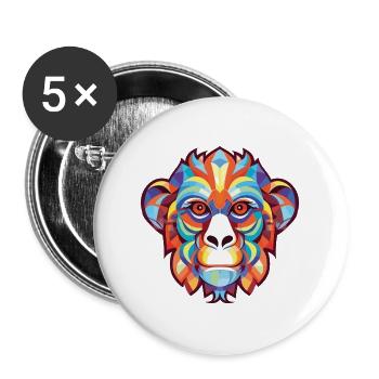 Affe Makake Buntes Aquarell Tier Cartoon - Buttons groß 56 mm (5er Pack) - Weiß - Vorne