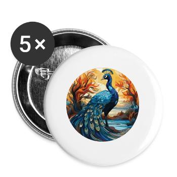 Bunte Aquarell-Tierillustration des Pfaus - Buttons groß 56 mm (5er Pack) - Weiß - Vorne