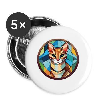 Ozelot Katze buntes Aquarell Tier Illustration - Buttons groß 56 mm (5er Pack) - Weiß - Vorne