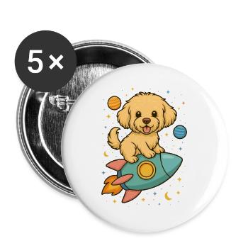 Maltipoo auf Rakete – niedliches Kindermotiv - Buttons groß 56 mm (5er Pack) - Weiß - Vorne
