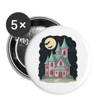 Pastell Spukhaus mit Fledermäusen Halloween - Buttons groß 56 mm (5er Pack) - Weiß - Vorne