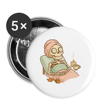 Halloween Skelett Selfcare - Buttons groß 56 mm (5er Pack) - Weiß - Vorne