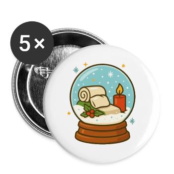 Weihnachts Schneekugel Cozy Design - Buttons groß 56 mm (5er Pack) - Weiß - Vorne