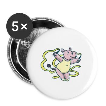 Turnfreudiges Flusspferd Turner - Buttons groß 56 mm (5er Pack) - Weiß - Vorne