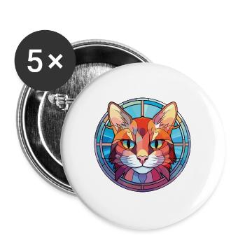 Hantilly Tiffany Katze Bunte Aquarell-Karikatur - Buttons groß 56 mm (5er Pack) - Weiß - Vorne