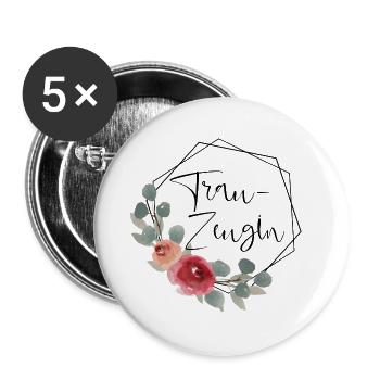 Trauzeugin - Hexagon Vintage Blumen - Buttons groß 56 mm (5er Pack) - Weiß - Vorne