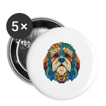 Tibetische Kyi Apso Hunderasse Aquarell Illustration - Buttons groß 56 mm (5er Pack) - Weiß - Vorne