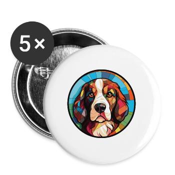 Landseer Hunderasse Aquarell Glas Illustration - Buttons groß 56 mm (5er Pack) - Weiß - Vorne