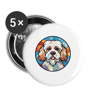 Bolognese Hunderasse Aquarell Glas Illustration - Buttons groß 56 mm (5er Pack) - Weiß - Vorne