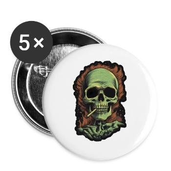 Smoking Skull - Buttons groß 56 mm (5er Pack) - Weiß - Vorne