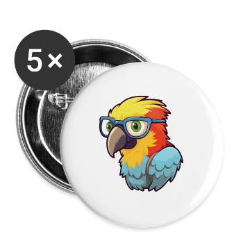 Papagei mit Brille Cartoon Kawaii Illustration - Buttons groß 56 mm (5er Pack) - Weiß - Vorne