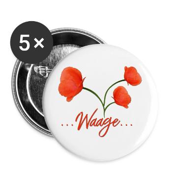 Waage Sternzeichen Waage Libra Mohn Klatschmohn - Buttons groß 56 mm (5er Pack) - Weiß - Vorne