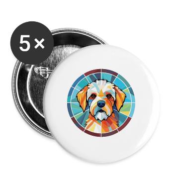 Französischer dreifarbiger Hundehund Rasse Aquarellglas - Buttons groß 56 mm (5er Pack) - Weiß - Vorne