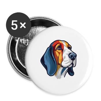 Französischer dreifarbiger Hundehund Rasse Aquarellglas - Buttons groß 56 mm (5er Pack) - Weiß - Vorne