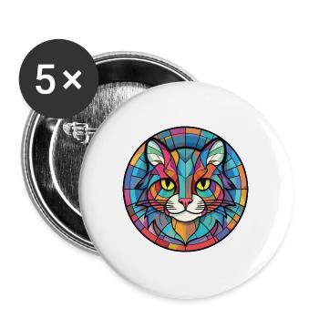Manx-Katze-Rasse Bunte Aquarell-Illustration - Buttons groß 56 mm (5er Pack) - Weiß - Vorne
