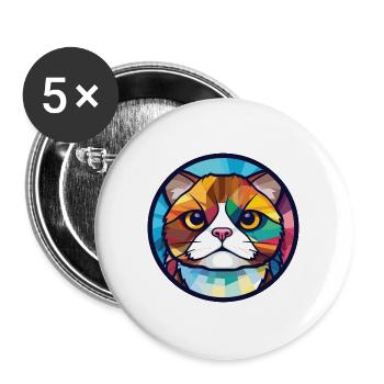 Scottish Fold Cat Bunte Aquarell-Illustration - Buttons groß 56 mm (5er Pack) - Weiß - Vorne