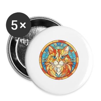 Ingwer Langhaar Katze Bunte Aquarell-Karikatur - Buttons groß 56 mm (5er Pack) - Weiß - Vorne