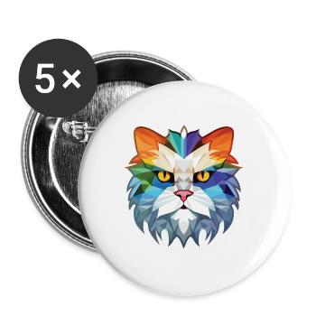 Weiße Langhaar Perserkatze Buntes Aquarell - Buttons groß 56 mm (5er Pack) - Weiß - Vorne