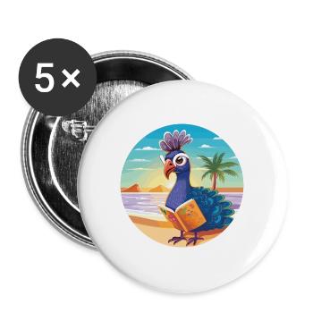 Pfau Niedliche Lustige Karikatur Kawaii Buch Strand - Buttons groß 56 mm (5er Pack) - Weiß - Vorne