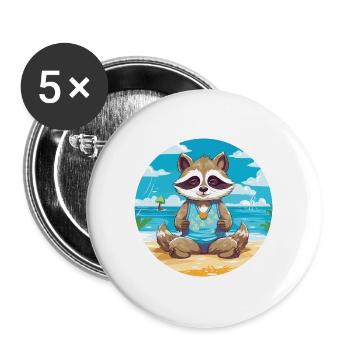 Waschbär Karikatur Yoga Strand Sommer Illustration - Buttons groß 56 mm (5er Pack) - Weiß - Vorne