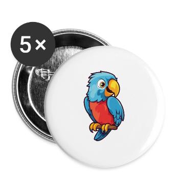 Papageien-Karikatur-Kawaii-Aquarell-Illustration - Buttons groß 56 mm (5er Pack) - Weiß - Vorne