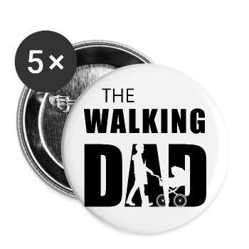 The Walking Dad - Papa mit Kinderwagen - Buttons groß 56 mm (5er Pack) - Weiß - Vorne