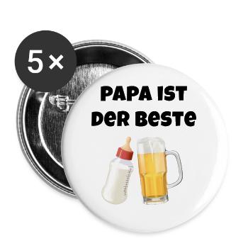 Papa ist der Beste - Geschenk zum Vatertag - Buttons groß 56 mm (5er Pack) - Weiß - Vorne