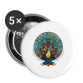Pfauenbunte Aquarell-Tierillustration - Buttons groß 56 mm (5er Pack) - Weiß - Vorne