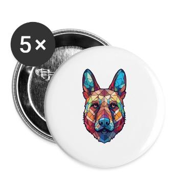 Schäferhund Kugel Hund Buntes Aquarell Tier - Buttons groß 56 mm (5er Pack) - Weiß - Vorne