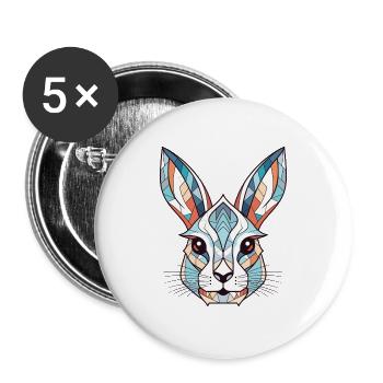 Weißes Kaninchen Bunte Aquarell-Tierkarikatur - Buttons groß 56 mm (5er Pack) - Weiß - Vorne