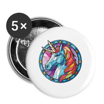Einhorn-Bunte Aquarell-Tierillustration - Buttons groß 56 mm (5er Pack) - Weiß - Vorne