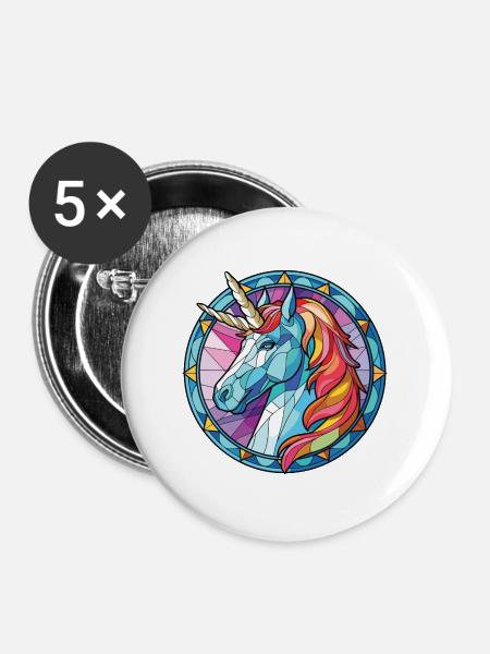 Einhorn-Bunte Aquarell-Tierillustration - Buttons groß 56 mm (5er Pack) - Weiß