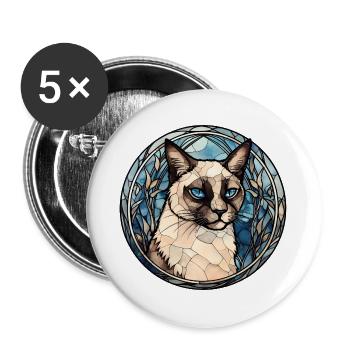 Schneeschuh-Katzenrasse Aquarell-Glasmalerei - Buttons groß 56 mm (5er Pack) - Weiß - Vorne
