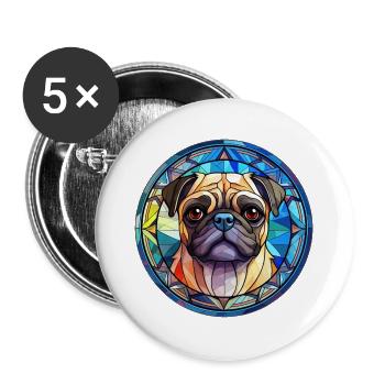 Mops Hunderasse Aquarellglas - Buttons groß 56 mm (5er Pack) - Weiß - Vorne
