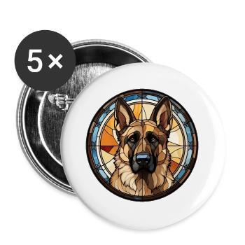 Deutscher Schäferhund Rasse Aquarellglas - Buttons groß 56 mm (5er Pack) - Weiß - Vorne