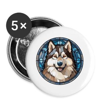Alaskan Malamute Hunderasse Aquarellglas - Buttons groß 56 mm (5er Pack) - Weiß - Vorne