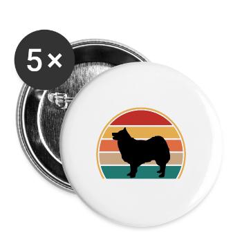 Isländischer Schäferhund Hund Silhouette Retro Sonnenuntergang - Buttons groß 56 mm (5er Pack) - Weiß - Vorne