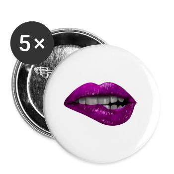 Lila Lippen beißen auf die Lippe - Sexy Pop Art - Buttons groß 56 mm (5er Pack) - Weiß - Vorne