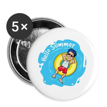 Hello Summer - Chillen im Schwimmring - Buttons groß 56 mm (5er Pack) - Weiß - Vorne