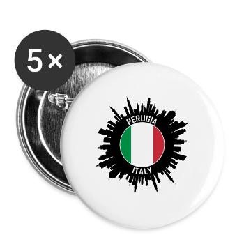 Perugia Skyline Italien Flagge Reise-Souvenir - Buttons groß 56 mm (5er Pack) - Weiß - Vorne