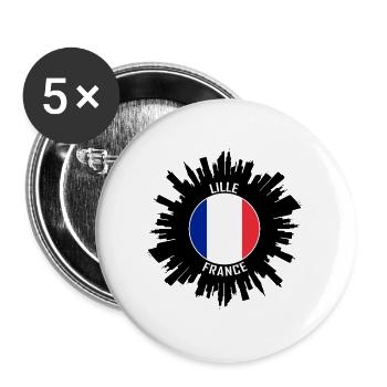 Lille Skyline Frankreich Flagge Reise-Souvenir - Buttons groß 56 mm (5er Pack) - Weiß - Vorne