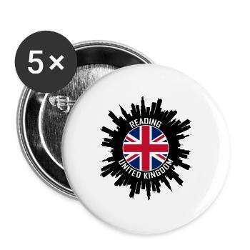 Reading Skyline UK Flagge Reisesouvenir - Buttons groß 56 mm (5er Pack) - Weiß - Vorne