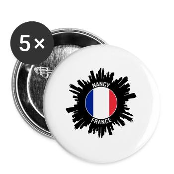 Nancy Skyline Frankreich Flagge Reise Souvenir - Buttons groß 56 mm (5er Pack) - Weiß - Vorne