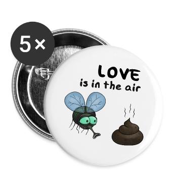 Love is in the Air - Fliege und Kackhaufen - Buttons groß 56 mm (5er Pack) - Weiß - Vorne