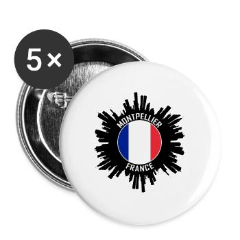 Montpellier Skyline Frankreich Flagge Reisesouvenir - Buttons groß 56 mm (5er Pack) - Weiß - Vorne