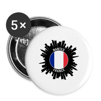 Nantes Skyline Frankreich Flagge Reisesouvenir - Buttons groß 56 mm (5er Pack) - Weiß - Vorne