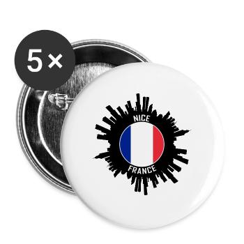 Nizza Skyline Frankreich Flagge Reise Souvenir - Buttons groß 56 mm (5er Pack) - Weiß - Vorne