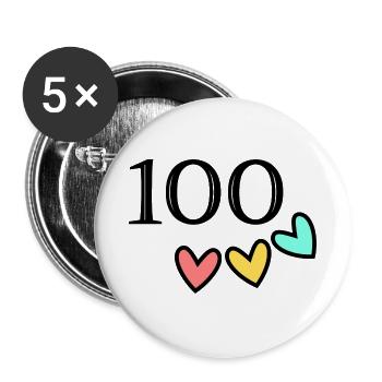 100. 100 JAHRE. 100-JÄHRIGES JUBILÄUM. 100. GEBURTSTAG - Buttons groß 56 mm (5er Pack) - Weiß - Vorne