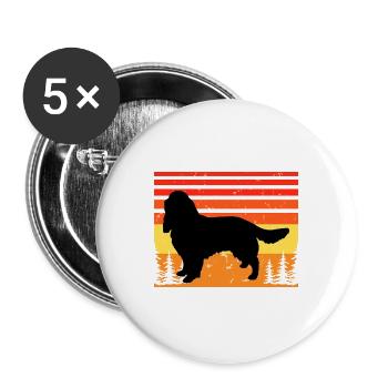 English Springer Spaniel Dog Silhouette Retro Sun - Buttons groß 56 mm (5er Pack) - Weiß - Vorne